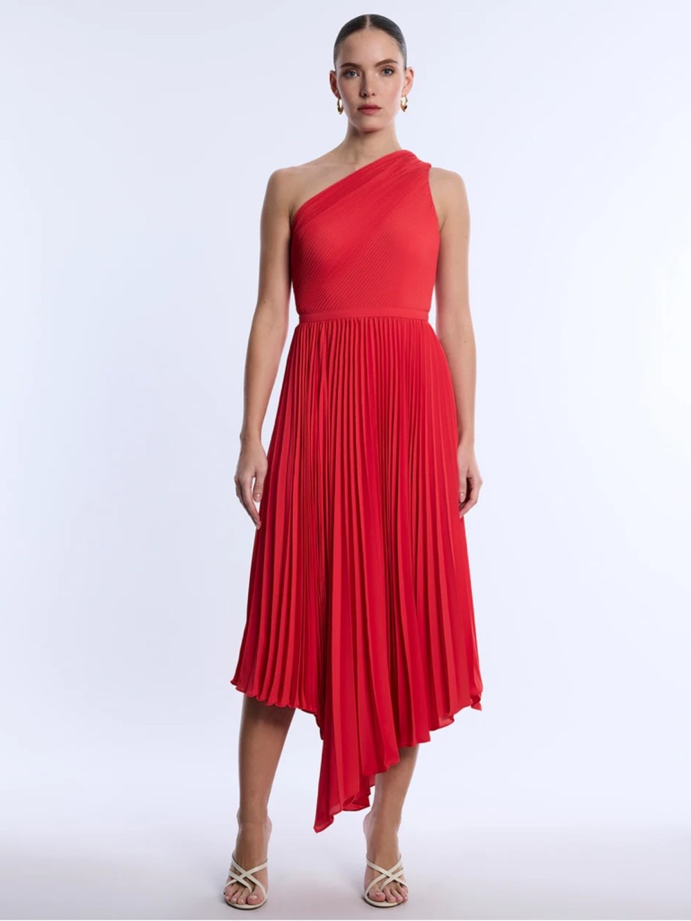 BCBGMAXAZRIA Size 4 One Shoulder Pleated Dress in Poppy